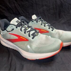 Men’s Brooks Gray and Red Running Shoes with black laces, Size 12